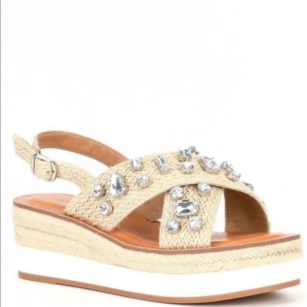 Copper Key Firefly Jute Jeweled Platform Woven Wedge Espadrille Sandals